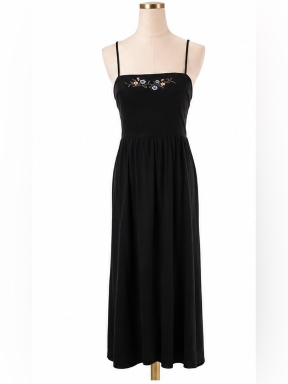 Cynthia Rowley Black Linen Blend Embroidered Maxi Adjustable Straps Size Small
